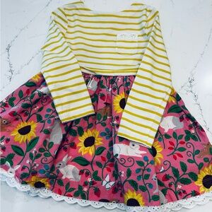 Mini Boden Hotchpotch Dress Striped Yellow Bunny Floral Dress